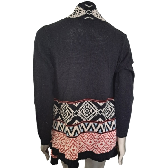 🪻BOGO🪻 PINK ROSE Boho Waterfall Open Front Cardigan Southwest Black Pink - Picture 8 of 13